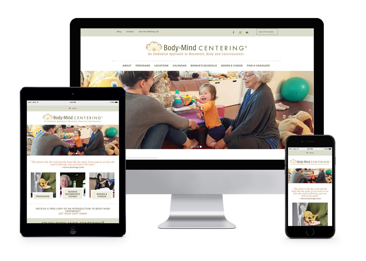 Custom responsive WordPress theme designed by Ajitate Design for Body-Mind Centering.